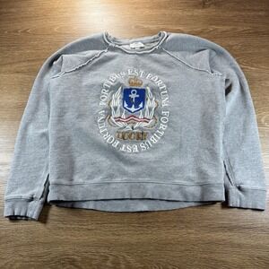 Lucky Brand Women's Small Crest Embroidered Anchor Nautical Pullover Gray